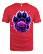 Purple Rose Paw T-Shirt Animal Spirit Floral Tee - red t-shirt on white background