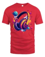 Space Headphones T-Shirt Galaxy Music Lover - red t-shirt on white background