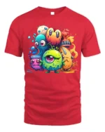 Cute Colorful Monster T-Shirt Funny Cartoon Creature - red t-shirt on white background