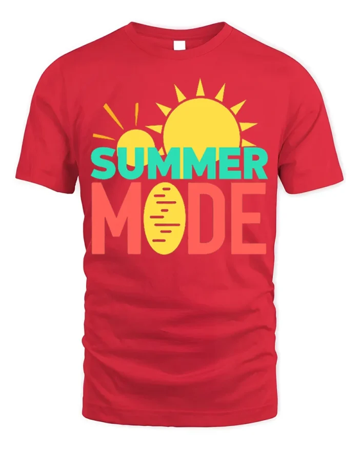 Summer Mode T-Shirt Fun Graphic Tee for Vacation Vibes - red t-shirt on white background