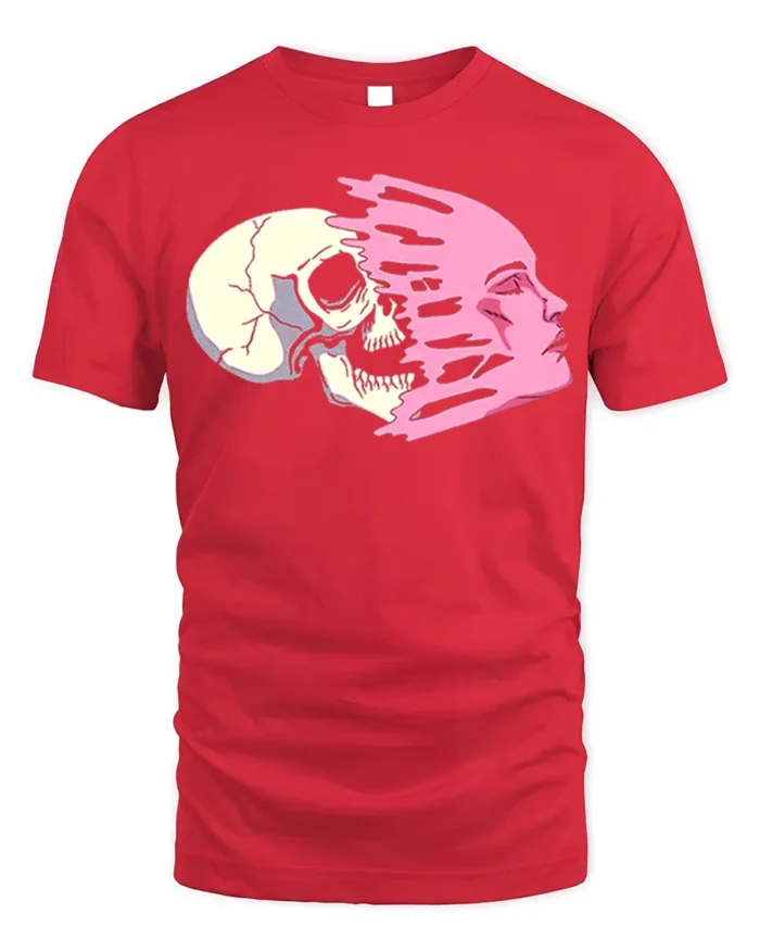 Life and Death Face Split T-Shirt Bold Graphic Streetwear - red t-shirt on white background