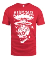 Lincoln Skull Explosion T-Shirt Bold Graphic Art - red t-shirt on white background