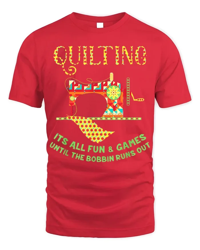 Quilting Fun T-Shirt Funny Bobbin Sewing Machine - red t-shirt on white background