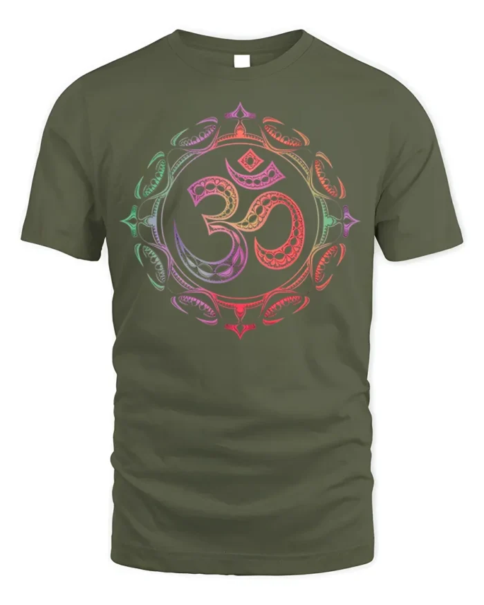 Om Symbol T-Shirt Sacred Yoga Mandala Spiritual - military green t-shirt on white background