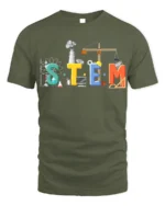 STEM Education T-Shirt Science Tech Engineering Math - military green t-shirt on white background