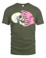 Life and Death Face Split T-Shirt Bold Graphic Streetwear - military green t-shirt on white background