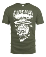 Lincoln Skull Explosion T-Shirt Bold Graphic Art - military green t-shirt on white background