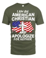 American Christian Patriotic T-Shirt Faith and Freedom - military green t-shirt on white background