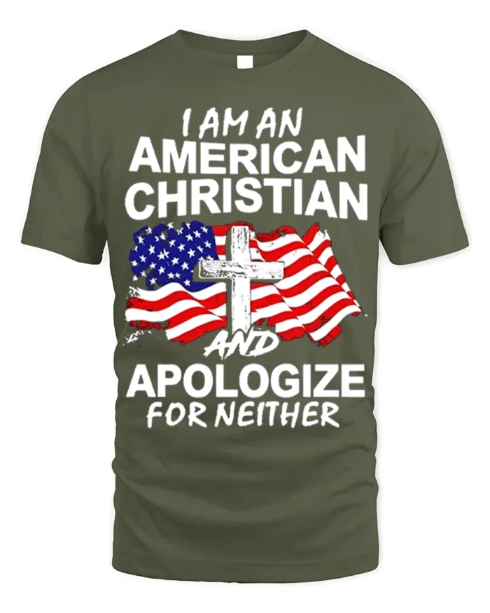 American Christian Patriotic T-Shirt Faith and Freedom - military green t-shirt on white background