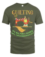 Quilting Fun T-Shirt Funny Bobbin Sewing Machine - military green t-shirt on white background