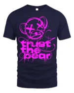 Trust the Bear Graphic T-Shirt Bold Neon Pink Streetwear - navy t-shirt on white background
