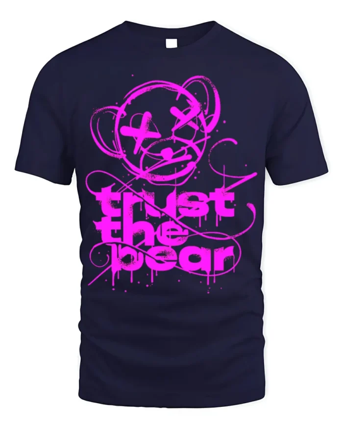 Trust the Bear Graphic T-Shirt Bold Neon Pink Streetwear - navy t-shirt on white background