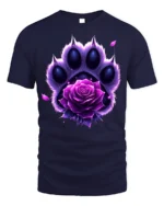 Purple Rose Paw T-Shirt Animal Spirit Floral Tee - navy t-shirt on white background