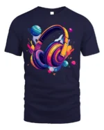 Space Headphones T-Shirt Galaxy Music Lover - navy t-shirt on white background
