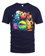 Cute Colorful Monster T-Shirt Funny Cartoon Creature - navy t-shirt on white background
