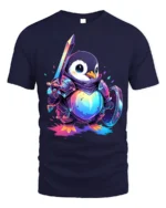 Warrior Penguin T-Shirt Cute Fantasy Sword Armor - navy t-shirt on white background