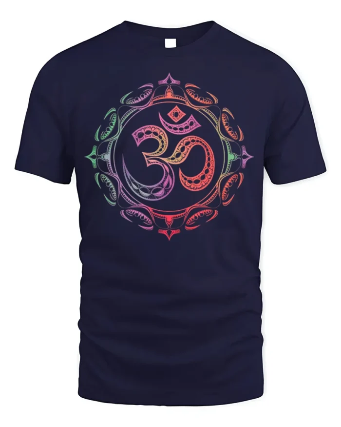 Om Symbol T-Shirt Sacred Yoga Mandala Spiritual - navy t-shirt on white background