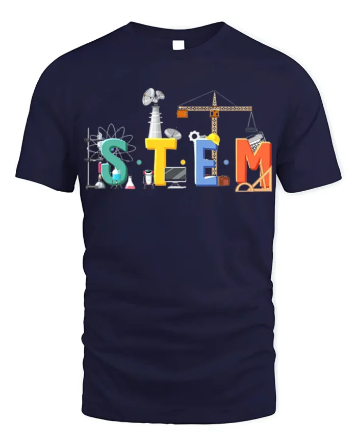 STEM Education T-Shirt Science Tech Engineering Math - navy t-shirt on white background