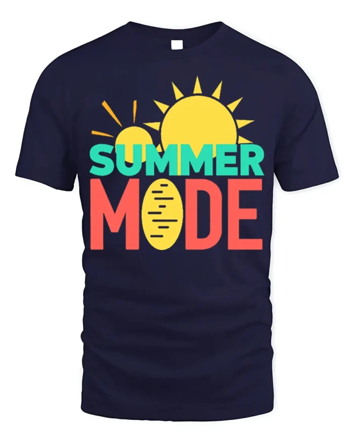 Summer Mode T-Shirt Fun Graphic Tee for Vacation Vibes - navy t-shirt on white background