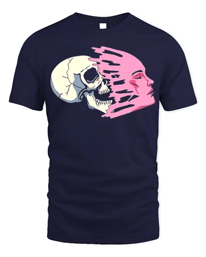 Life and Death Face Split T-Shirt Bold Graphic Streetwear - navy t-shirt on white background
