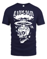 Lincoln Skull Explosion T-Shirt Bold Graphic Art - navy t-shirt on white background