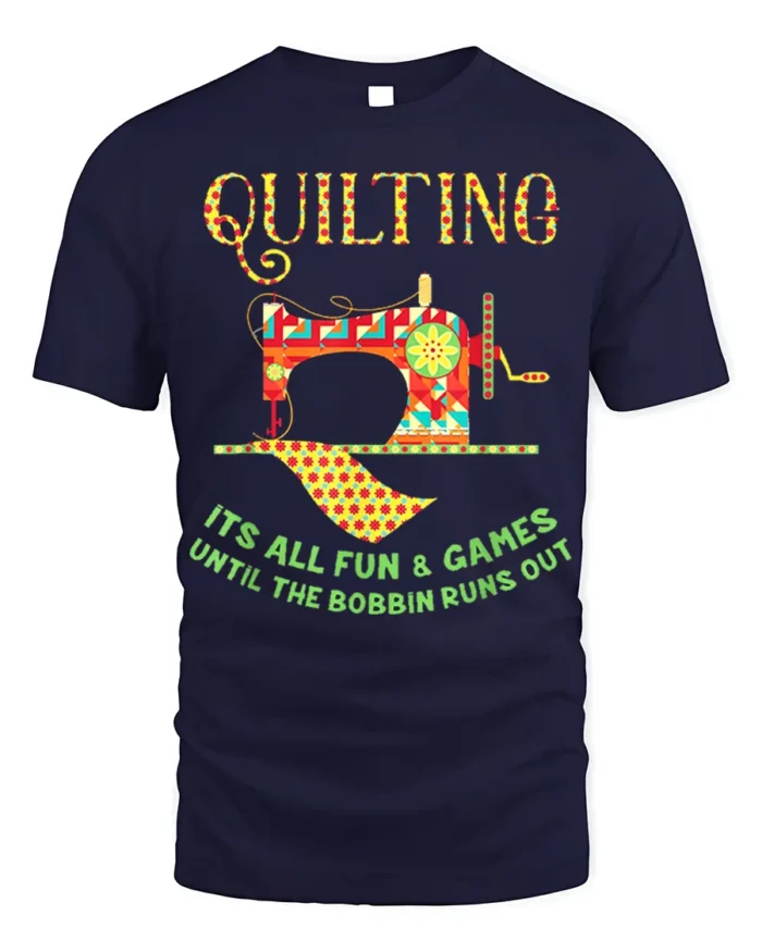 Quilting Fun T-Shirt Funny Bobbin Sewing Machine - navy t-shirt on white background