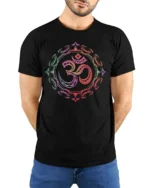 Om Symbol T-Shirt Sacred Yoga Mandala Spiritual - model wearing black shirt, hands behind back