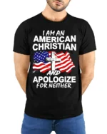 American Christian Patriotic T-Shirt Faith and Freedom - model wearing black shirt, hands behind back