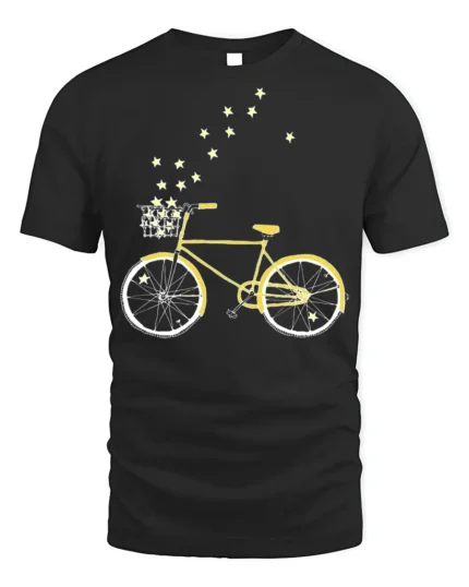Starry Bicycle Ride T-Shirt Dreamy Bike Graphic - black t-shirt on white background