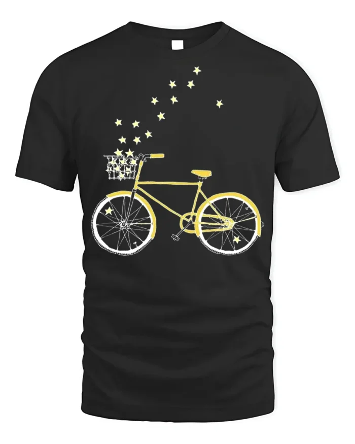 Starry Bicycle Ride T-Shirt Dreamy Bike Graphic - black t-shirt on white background