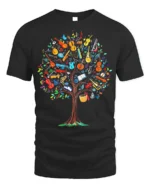 Colorful Music Tree T-Shirt Musical Instruments - black t-shirt on white background