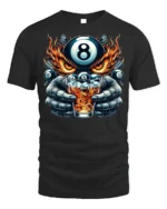 8 Ball Whiskey T-Shirt Billiards Fire Graphic Tee - black t-shirt on white background
