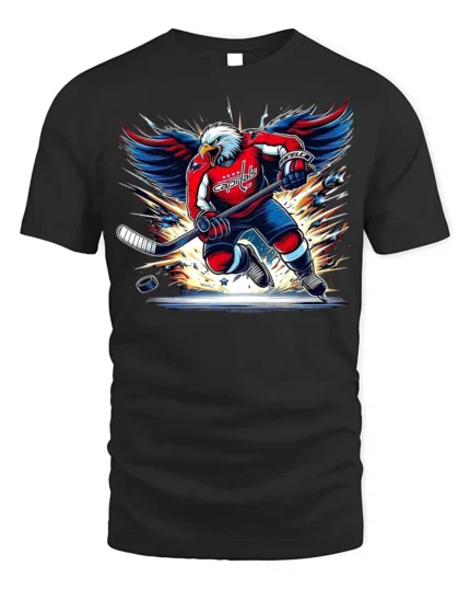 Patriotic Hockey Eagle T-Shirt Power Play USA Pride - black t-shirt on white background