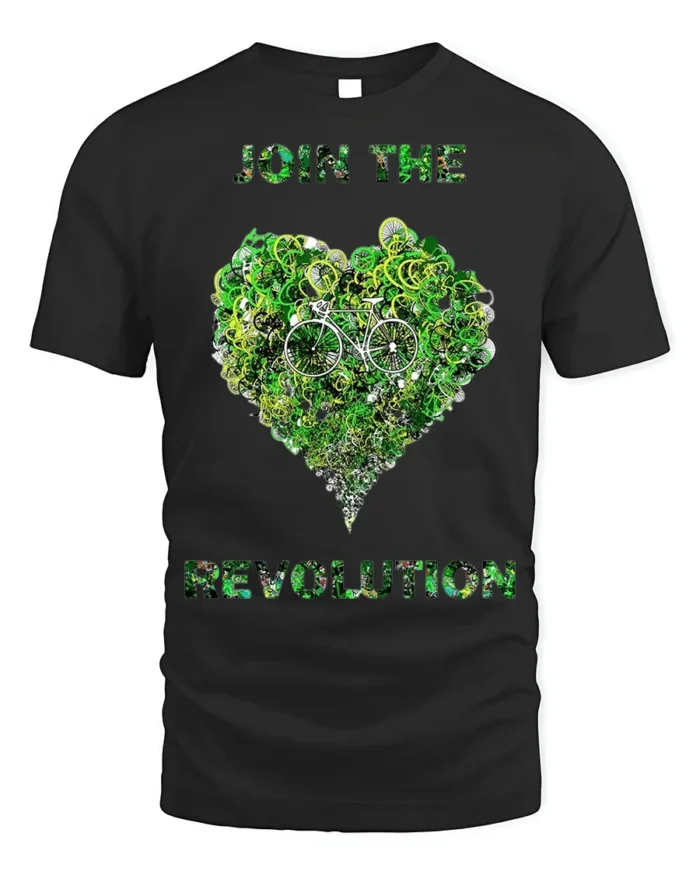 Join the Revolution T-Shirt Eco Biking Green Heart - black t-shirt on white background