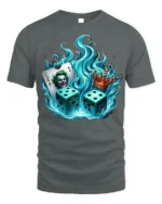 Flaming Dice Joker T-Shirt Bold Casino King Graphic - gray t-shirt on white background