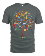 Colorful Music Tree T-Shirt Musical Instruments - gray t-shirt on white background