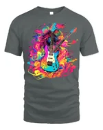 Psychedelic Electric Guitar T-Shirt Color Blast Rock - gray t-shirt on white background