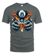8 Ball Whiskey T-Shirt Billiards Fire Graphic Tee - gray t-shirt on white background
