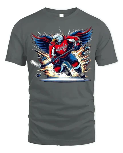 Patriotic Hockey Eagle T-Shirt Power Play USA Pride - gray t-shirt on white background