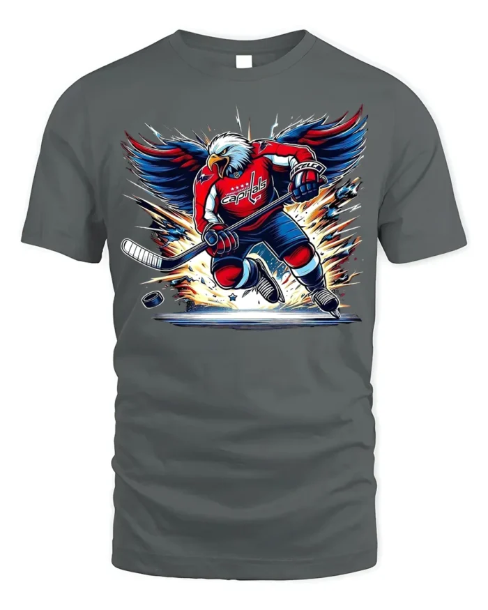 Patriotic Hockey Eagle T-Shirt Power Play USA Pride - gray t-shirt on white background