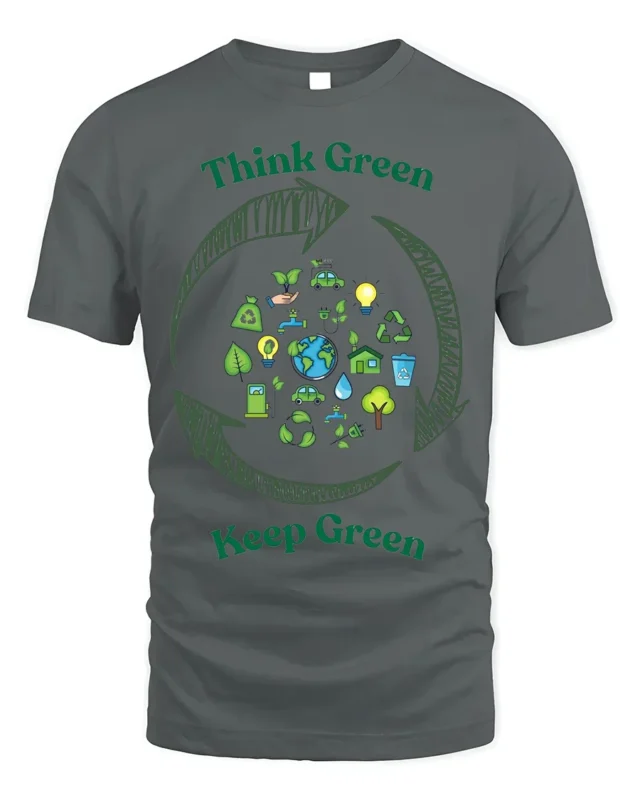Think Green Keep Green T-Shirt Eco Friendly Earth - gray t-shirt on white background