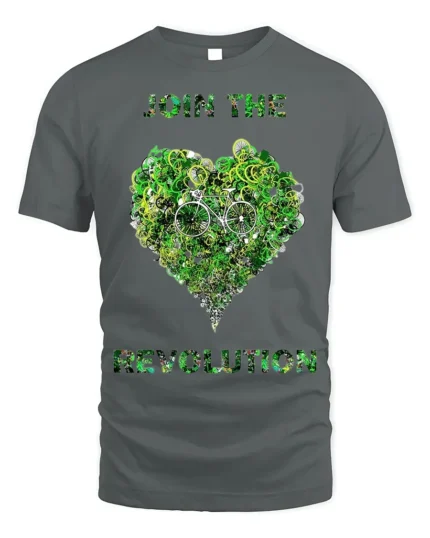 Join the Revolution T-Shirt Eco Biking Green Heart - gray t-shirt on white background