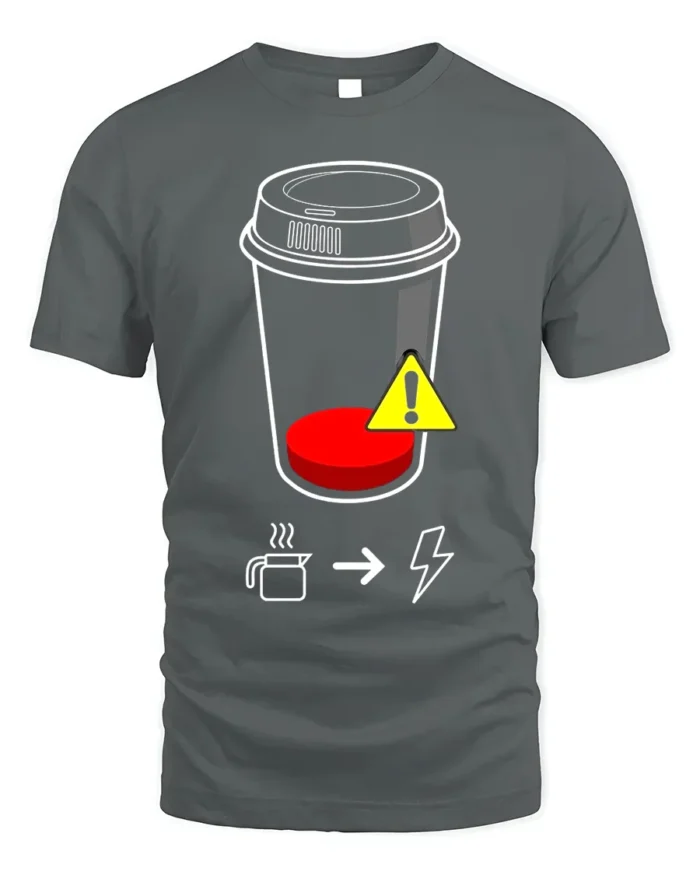 Low Battery Coffee T-Shirt Caffeine Power Graphic - gray t-shirt on white background