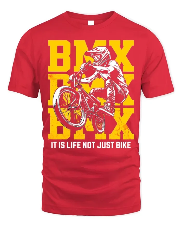 BMX Life T-Shirt Extreme Bike Rider Graphic Tee - red t-shirt on white background