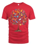 Colorful Music Tree T-Shirt Musical Instruments - red t-shirt on white background
