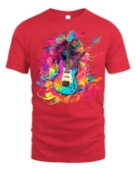 Psychedelic Electric Guitar T-Shirt Color Blast Rock - red t-shirt on white background