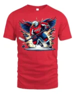Patriotic Hockey Eagle T-Shirt Power Play USA Pride - red t-shirt on white background