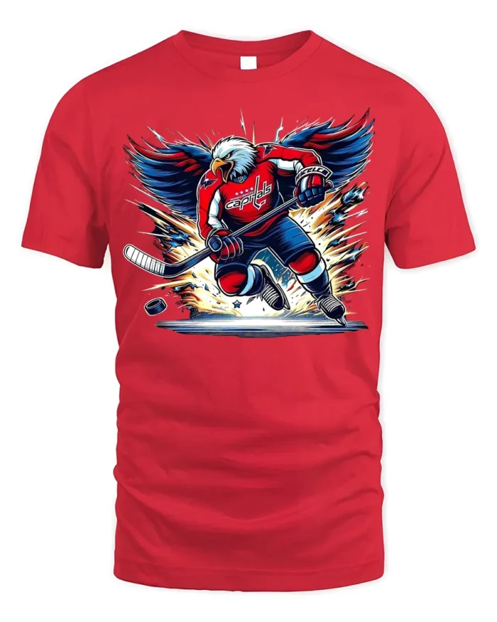 Patriotic Hockey Eagle T-Shirt Power Play USA Pride - red t-shirt on white background