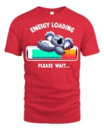 Energy Loading T-Shirt Funny Koala Sleep Graphic - red t-shirt on white background