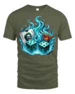 Flaming Dice Joker T-Shirt Bold Casino King Graphic - military green t-shirt on white background